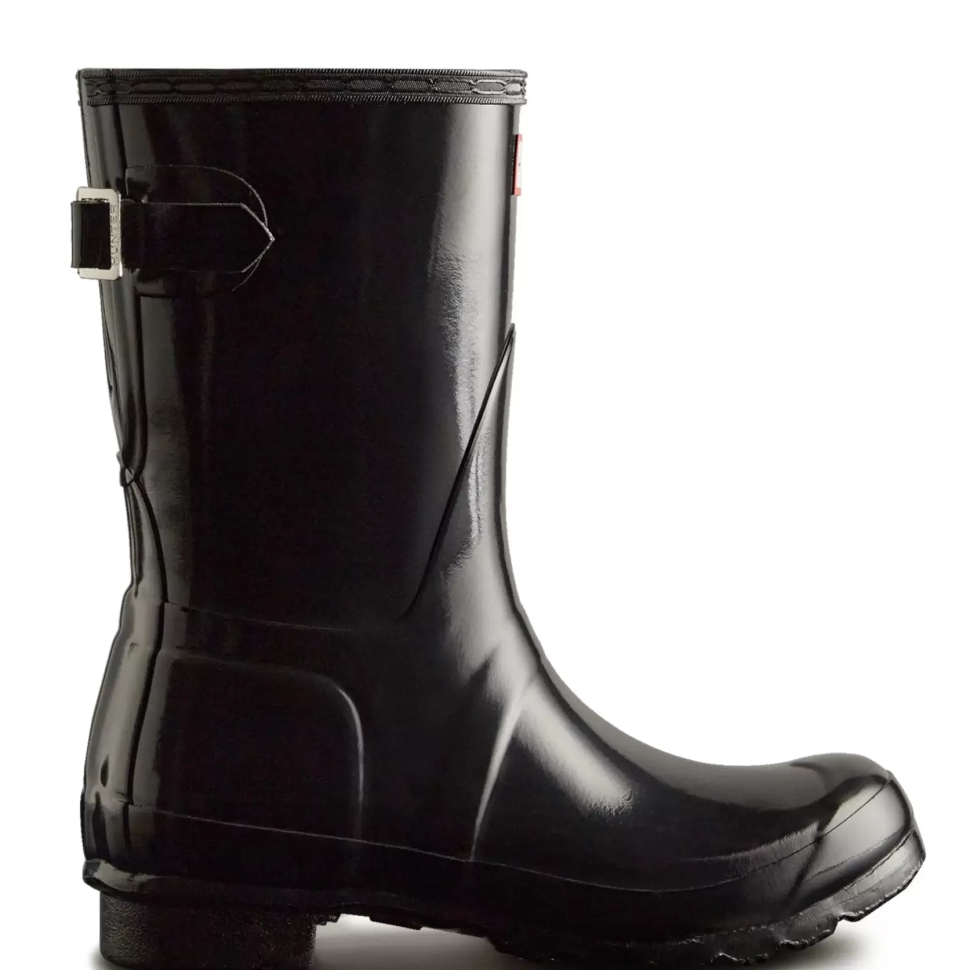 Hunter Women's Original Back Adjustable Short Gloss Rain Boots Black New