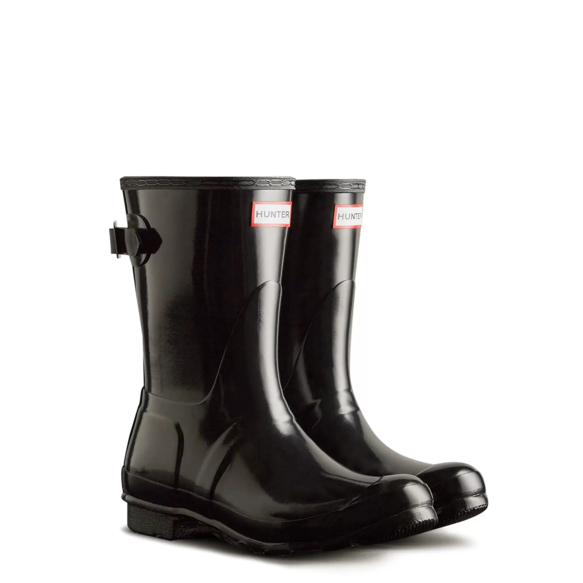 Hunter Women's Original Back Adjustable Short Gloss Rain Boots Black New